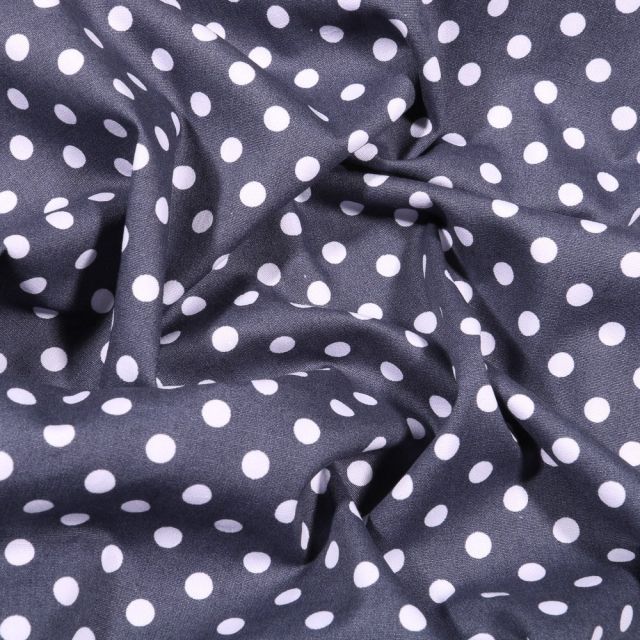 Tissu Coton imprimé Petits pois blancs 7 mm sur fond Bleu indigo - Par 10 cm