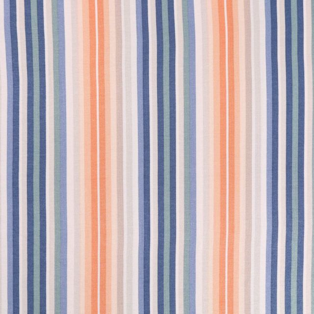 Tissu Jersey Viscose imprimée Fines rayures en camaïeux de Roses, beiges, bleus et verts - Par 10 cm