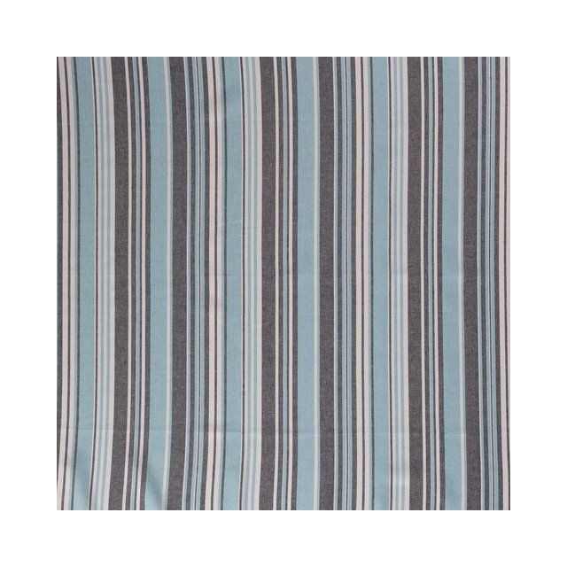 Tissu Viscose lin Rayures turquoise et grises sur fond Blanc - Par 10 cm