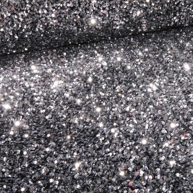 Coupon Tissu Sequins épais extensible Argent - Coupon de 20 cm