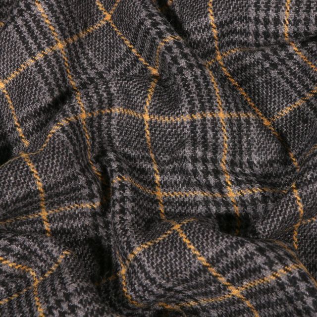 Tissu Jacquard Prince de Galles sur fond Ocre - Par 10 cm