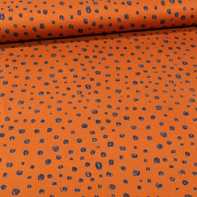 Tissu Jersey Viscose Pois déstructurés sur fond Orange - Par 10 cm
