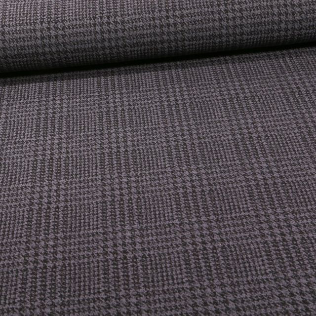 Tissu Bengaline Pied de poule sur fond Gris anthracite - Par 10 cm