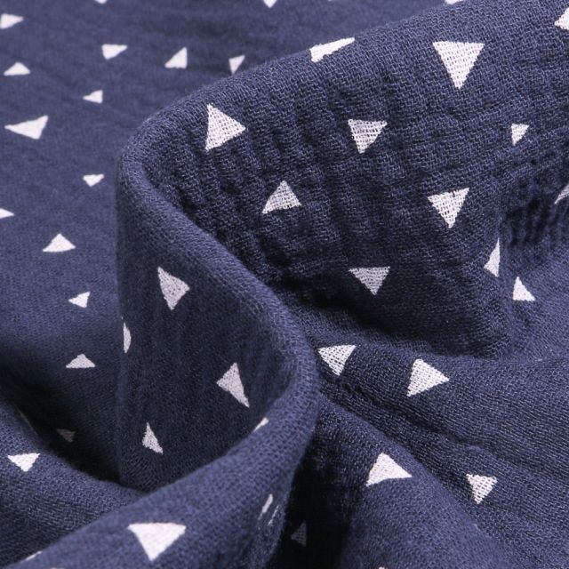 Tissu Double gaze Petits Triangles sur fond Bleu marine