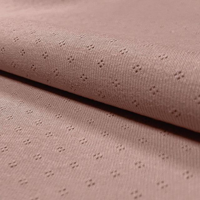 Coupon Tissu Jersey Coton ajouré Baby Vieux rose - Coupon de 160 cm