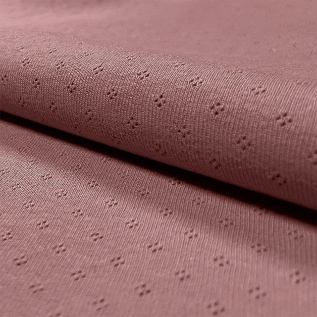 Coupon Tissu Jersey Coton ajouré uni Vieux rose - Coupon de 160 cm