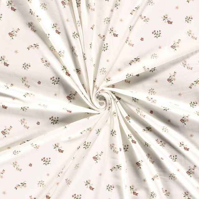 Tissu Jersey Coton imprimé Fleuris Léo sur fond Ecru
