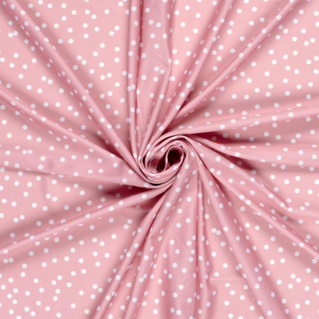 Tissu Maillot de bain UPF50 recyclé Pois blancs sur fond Rose saumon