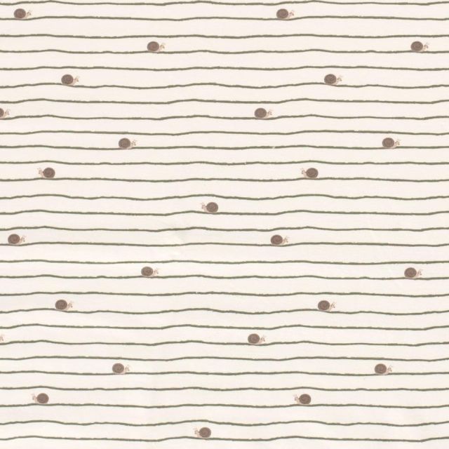 Tissu Jersey stretch escargots Gaston sur fond Blanc