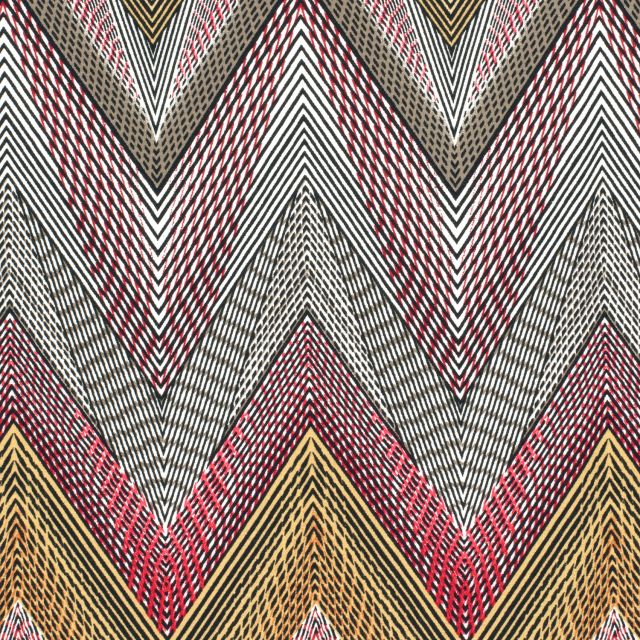 Coupon Tissu Jersey Viscose imprimé zig zag jaune et rouge sur fond Blanc - Coupon de 110 cm