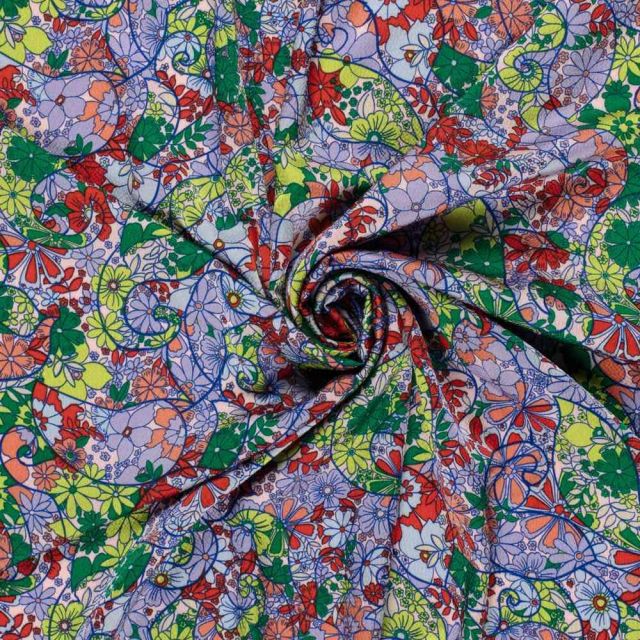 Tissu Polyester Bubble vert citron sur fond Violet