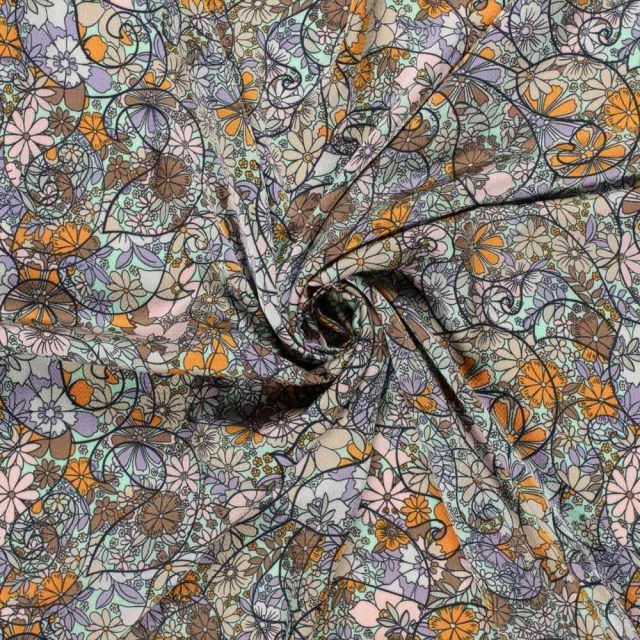 Tissu Polyester Bubble gris sur fond Vert menthe