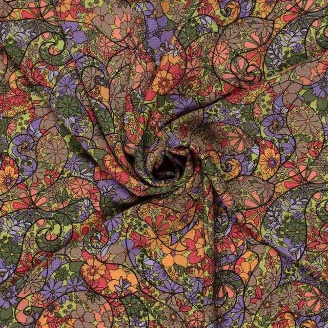 Tissu Polyester Bubble ocre sur fond Vert anis