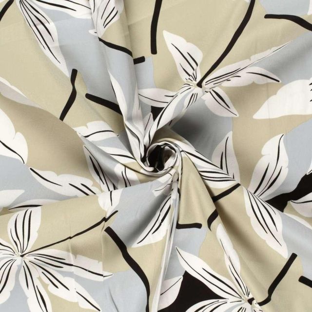 Tissu Coton satiné extensible Florisca sur fond Beige