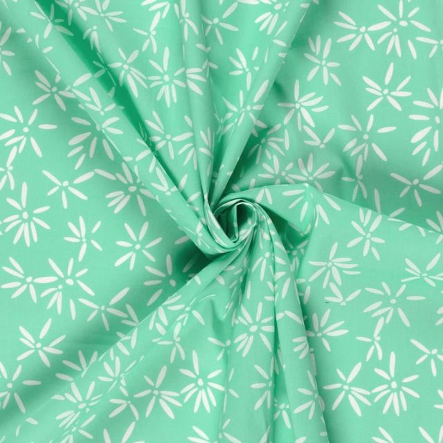 Tissu Coton extensible Pissenlit mode sur fond Vert menthe