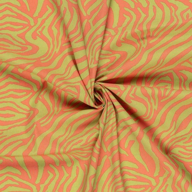 Tissu Coton extensible Psyché Pop vert sur fond Orange