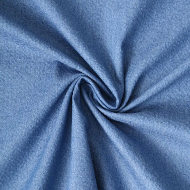 Tissu Jean Denim Seersucker uni Bleu jean