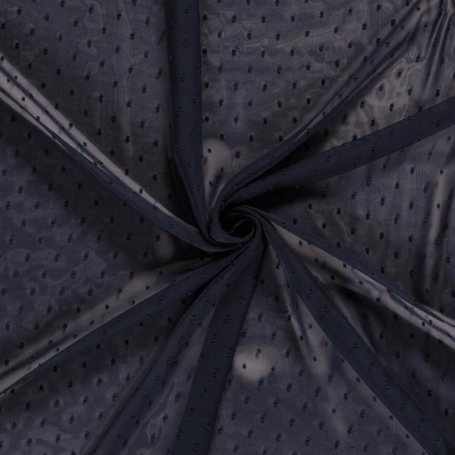 Tissu Mousseline Plumetis Rema sur fond Bleu marine