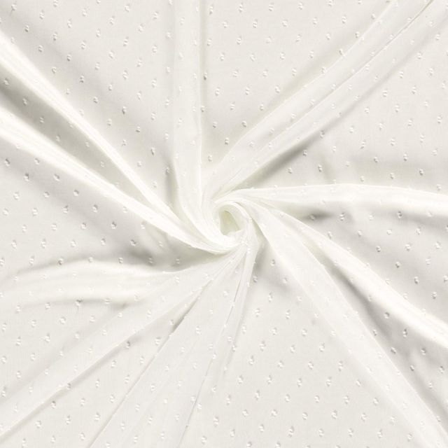 Tissu Mousseline Plumetis Rema sur fond Blanc