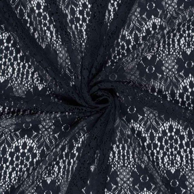 Tissu Dentelle Coton mélangé uni Bleu marine