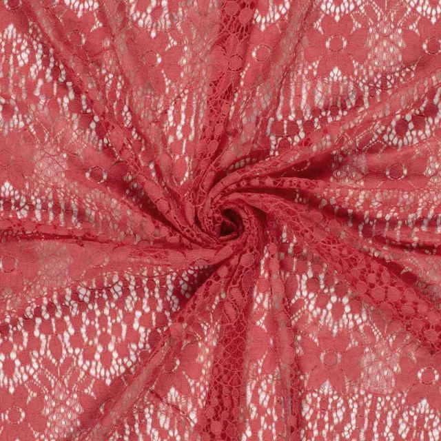 Tissu Dentelle Coton mélangé uni Rouge