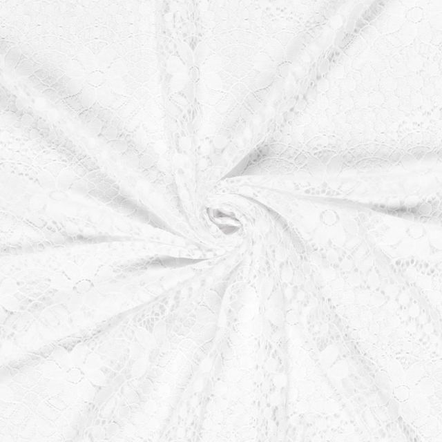 Tissu Dentelle Coton mélangé uni Blanc