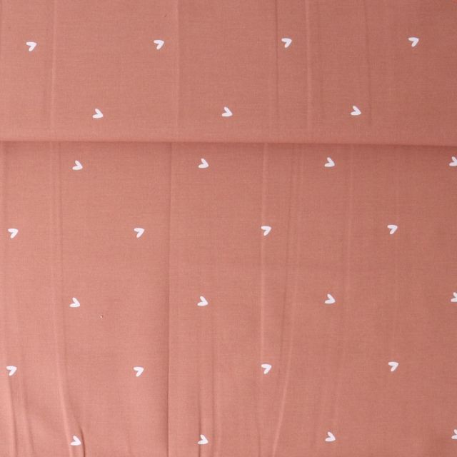 Tissu Popeline de Coton  cœurs Anna sur fond Terracotta
