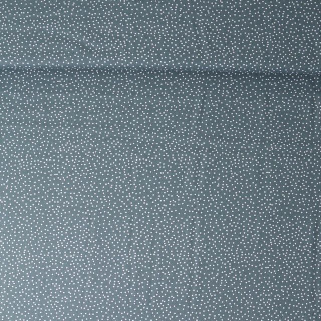 Tissu Popeline de Coton  pois Yena sur fond Bleu acier