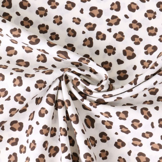 Tissu Popeline de Coton  fauve Ornella sur fond Beige clair