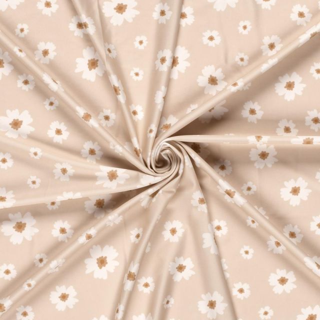 Tissu Maillot de bain UPF50 recyclé Fleuris sur fond Rose pâle