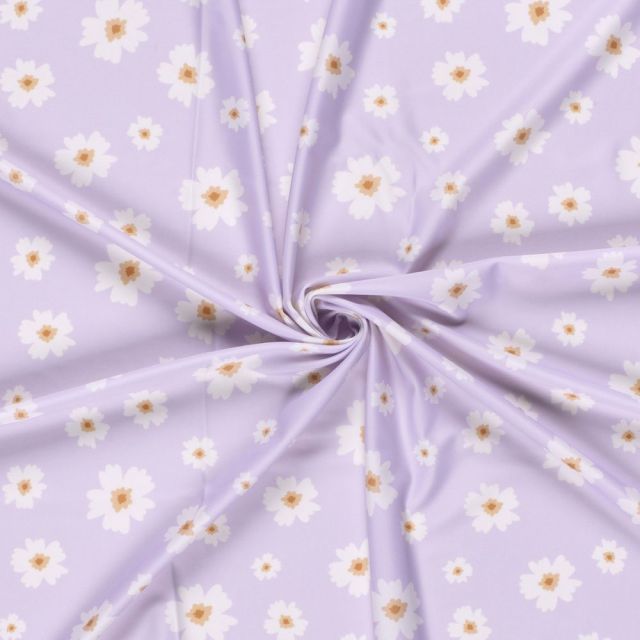 Tissu Maillot de bain UPF50 recyclé Fleuris sur fond Lilas