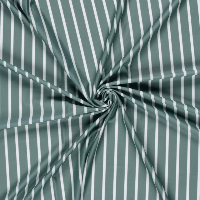 Tissu Maillot de bain UPF50 recyclé Rayé blanc sur fond Vert sauge