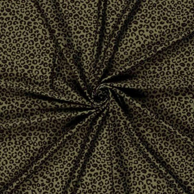 Tissu Lycra maillot de bain anti UV Nyrah panthère Noir sur fond Vert kaki
