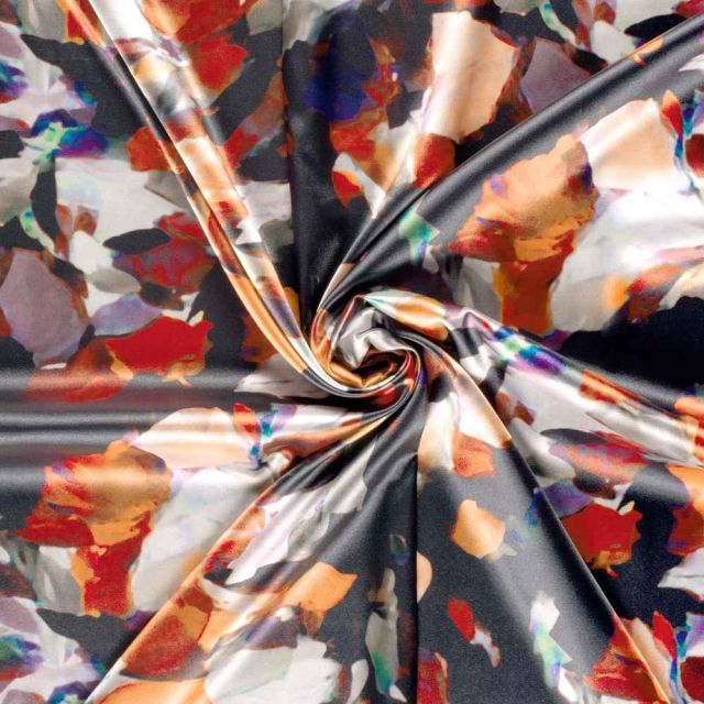 Tissu Satin imprimé Azalys aquarelle abstraite sur fond Bleu marine