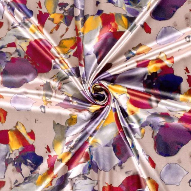 Tissu Satin imprimé Azalys aquarelle abstraite sur fond Rose