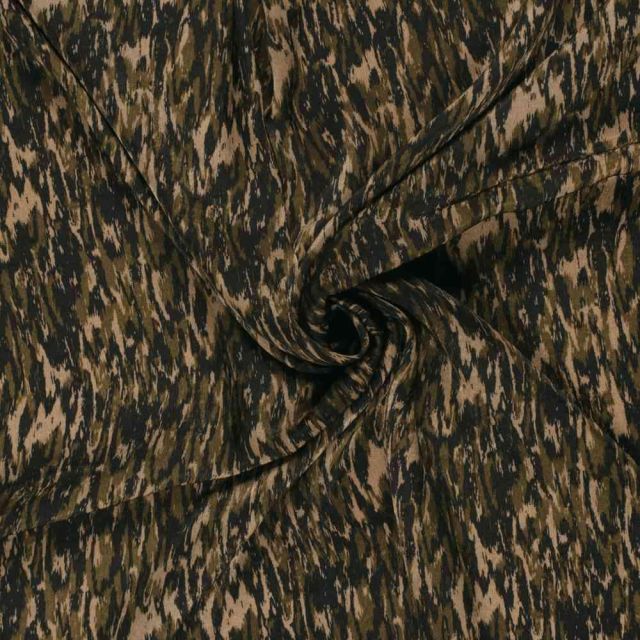 Tissu Satin Velvet Kaïra camouflage artistique Beige sur fond Noir