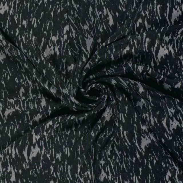 Tissu Satin Velvet Kaïra camouflage artistique Gris sur fond Noir