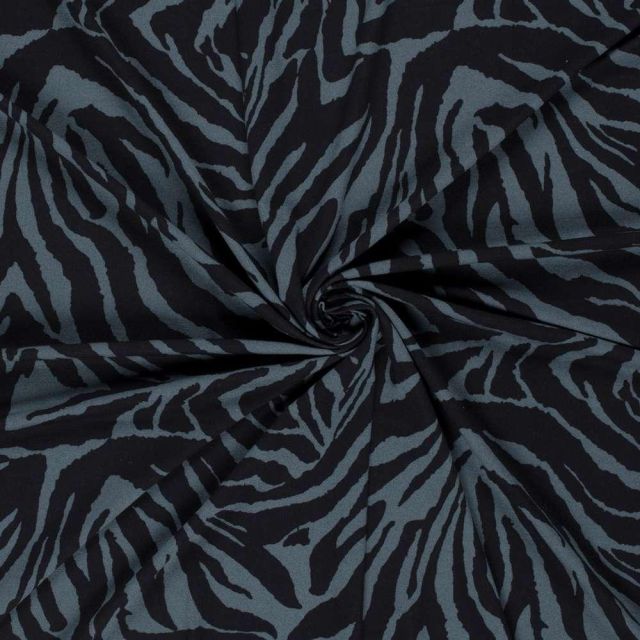 Tissu Viscose stretch Zahara rayures Gris ardoise sur fond Noir