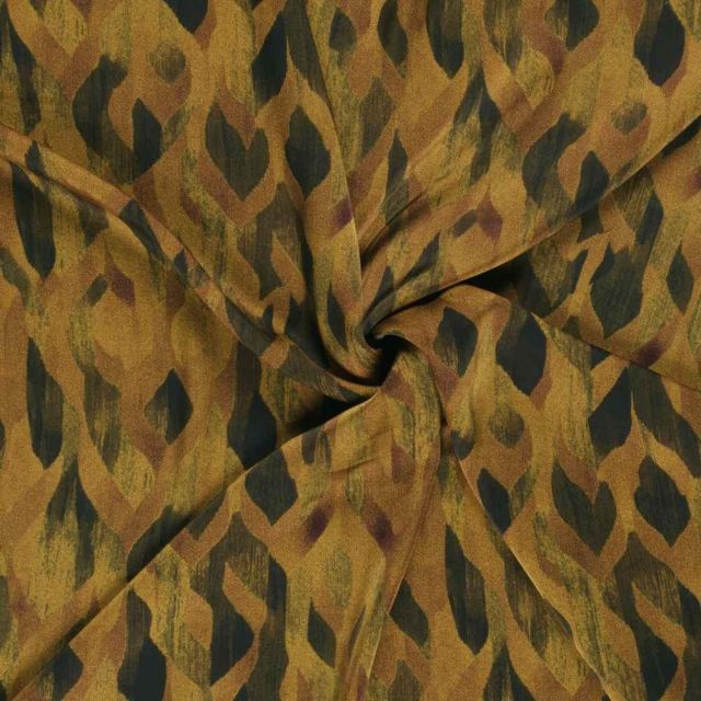 Tissu Satin Duchesse Arsinoé motif abstrait Noir sur fond Bronze