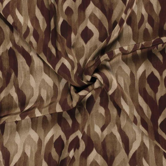 Tissu Satin Duchesse Arsinoé motif abstrait Brun chaud sur fond Taupe