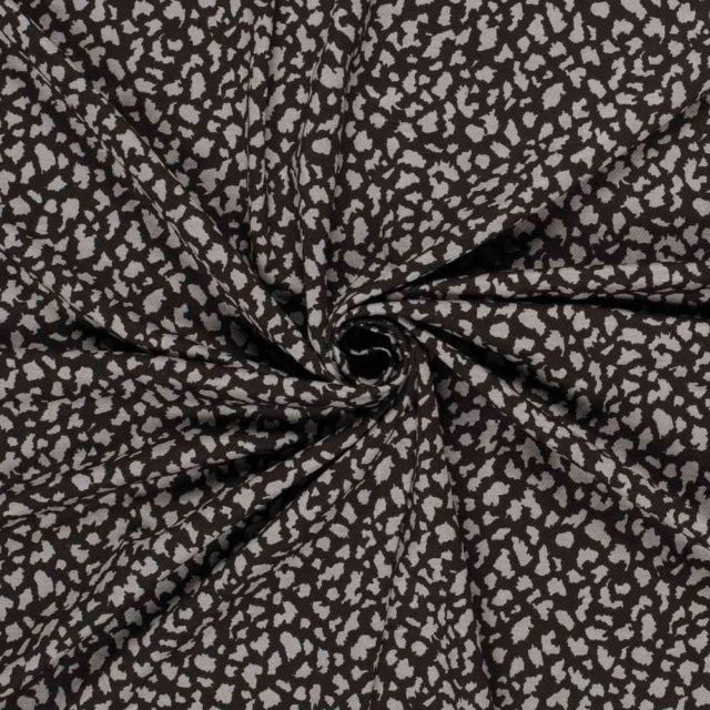 Tissu Crêpe de Viscose Séléné moucheté Gris ardoise sur fond Noir