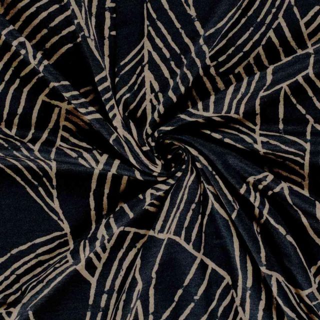 Tissu Jersey Viscose Zénaïde nervures Taupe sur fond Bleu marine