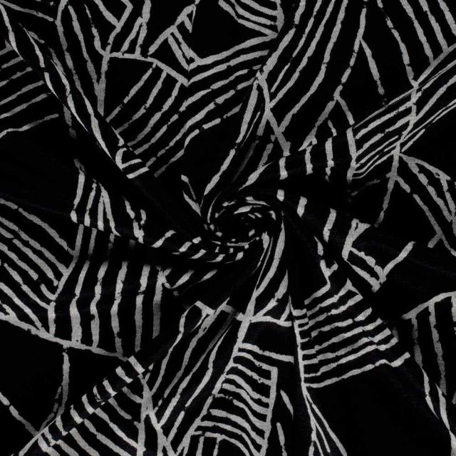 Tissu Jersey Viscose Zénaïde nervures Grises sur fond Noir