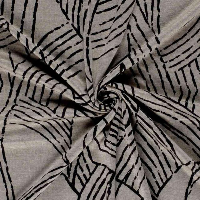 Tissu Jersey Viscose Zénaïde nervures Noires sur fond Grège