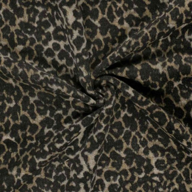 Tissu Jacquard toucher laine Eris léopard Noir sur fond Beige sable