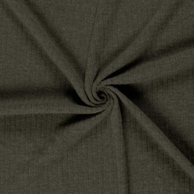 Tissu Jersey cotêlé uni Isandra Vert kaki