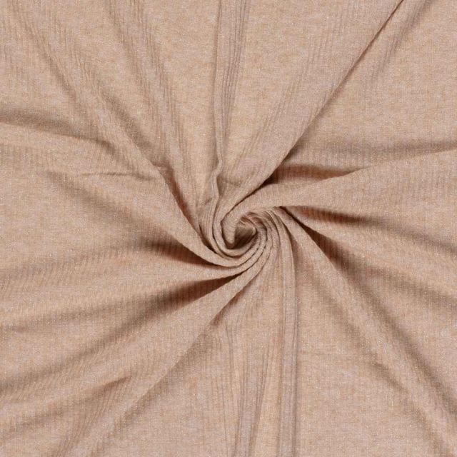 Tissu Maille côtelé Céliane uni  pailleté  Rose