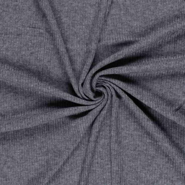 Tissu Maille côtelé Céliane uni  pailleté  Bleu ardoise