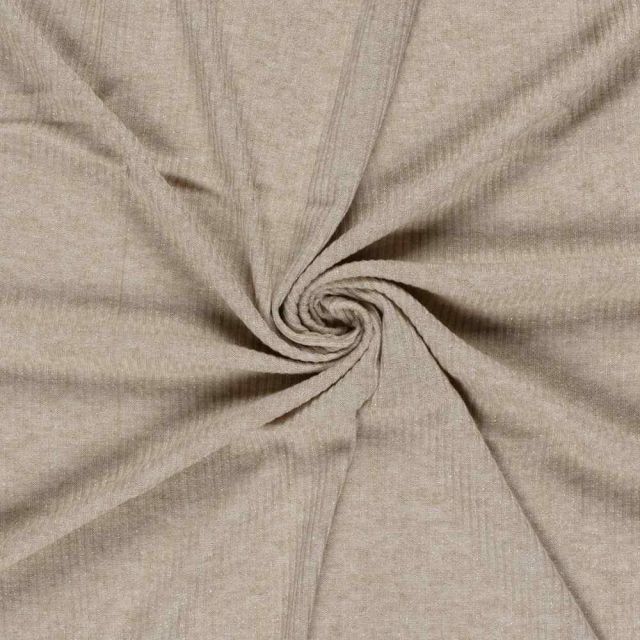 Tissu Maille côtelé Céliane uni  pailleté  Taupe