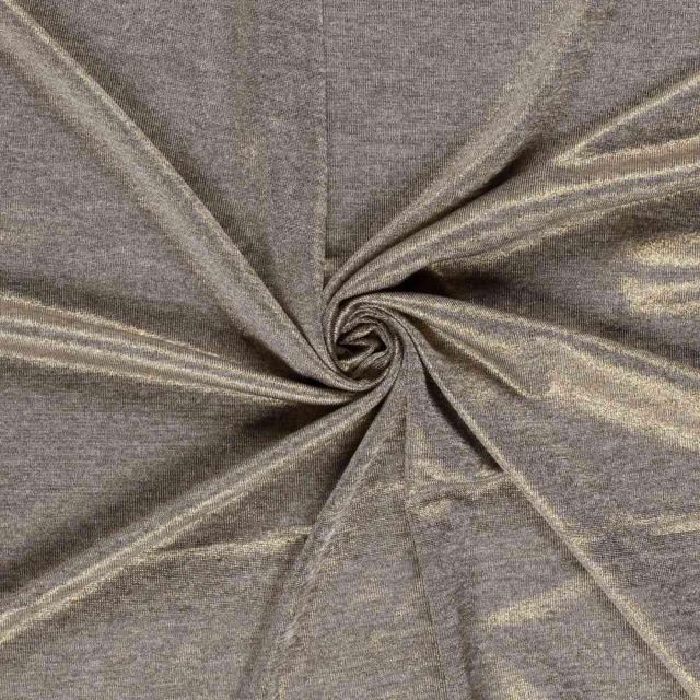 Tissu Polyester Orélia uni pailleté or sur fond Taupe